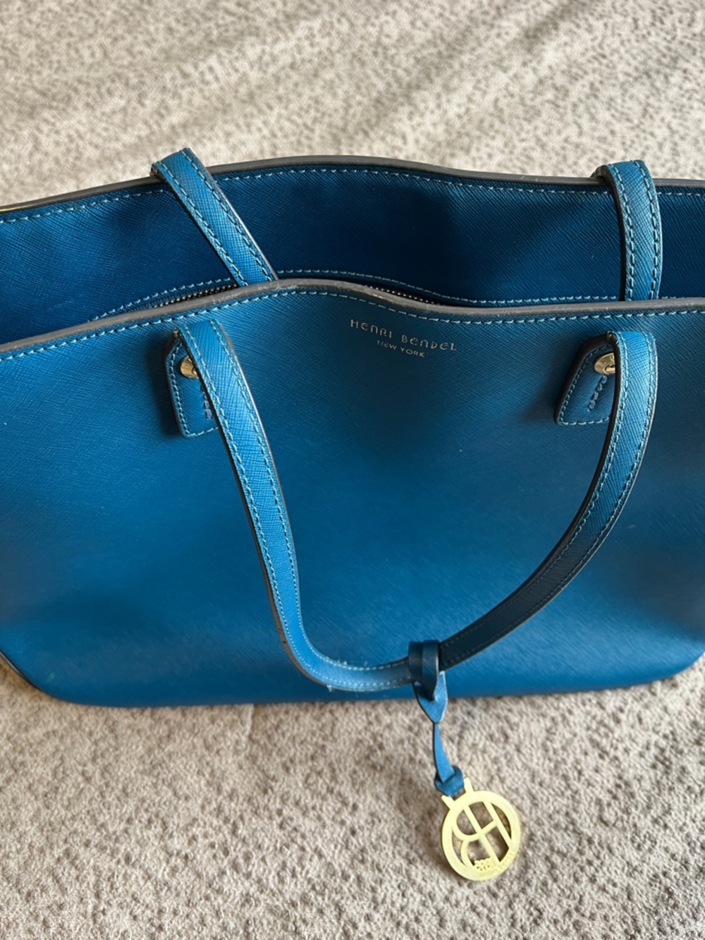Henri Bendel West 57th Schoolbag Tote - Teal Saffiano Leather - Picture 9 of 10
